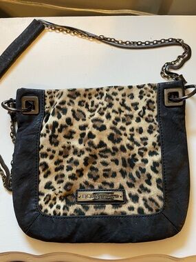 BCBGeneration Black and Leopard Crossbody Bag
